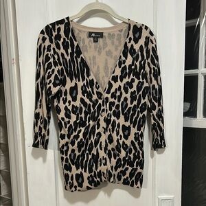 AB Studio Leopard Print Cardigan - Black and Tan